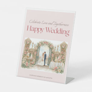 Signe De Table Pancarte de piédestal de mariage Golden Promise