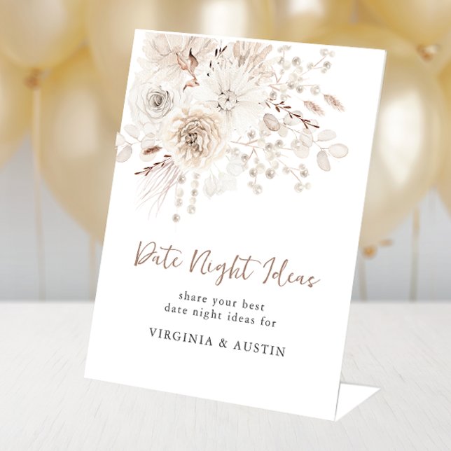 Signe De Table Pancarte de piédestal pour soirée en amoureux Perl (Pearls Date Night Pedestal Sign
)