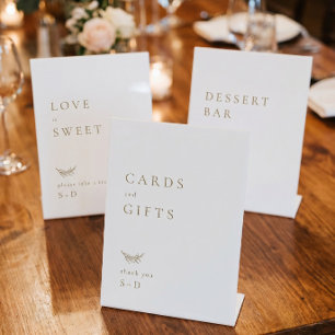 Signe De Table Pancartes de mariage Cadeaux et Cartes en Or Blanc