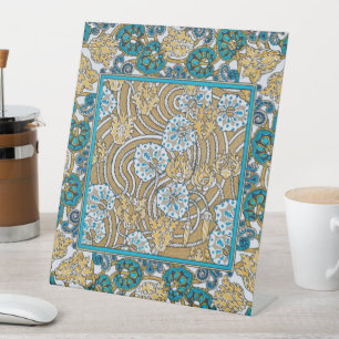 Signe De Table papier peint bleu art nouveau cyclamen