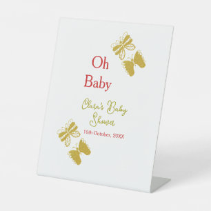 Signe De Table Papillon doré baby shower rouge oh bébé moderne