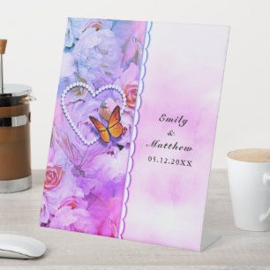 Signe De Table Papillon Perles de coeur Floral rose Rose Mariage