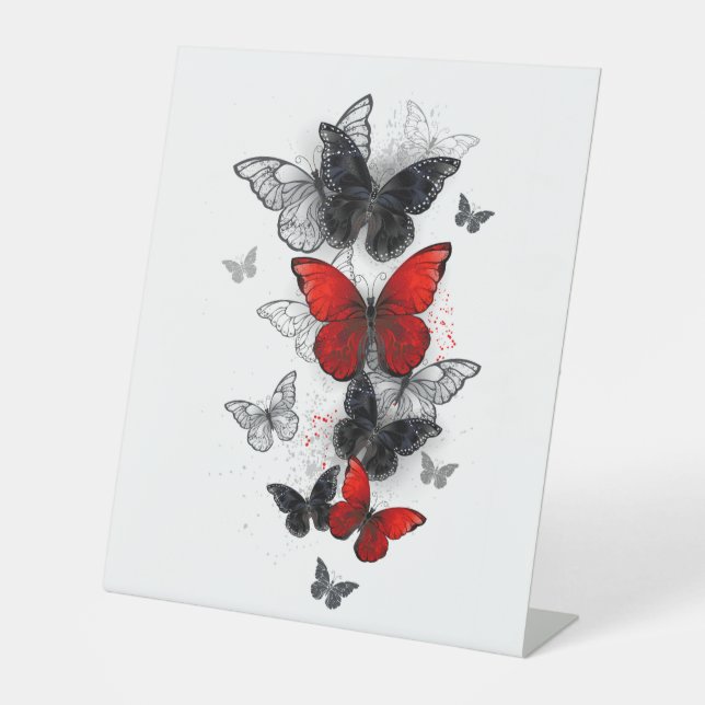 Signe De Table Papillons noirs et rouges volants (Recto)