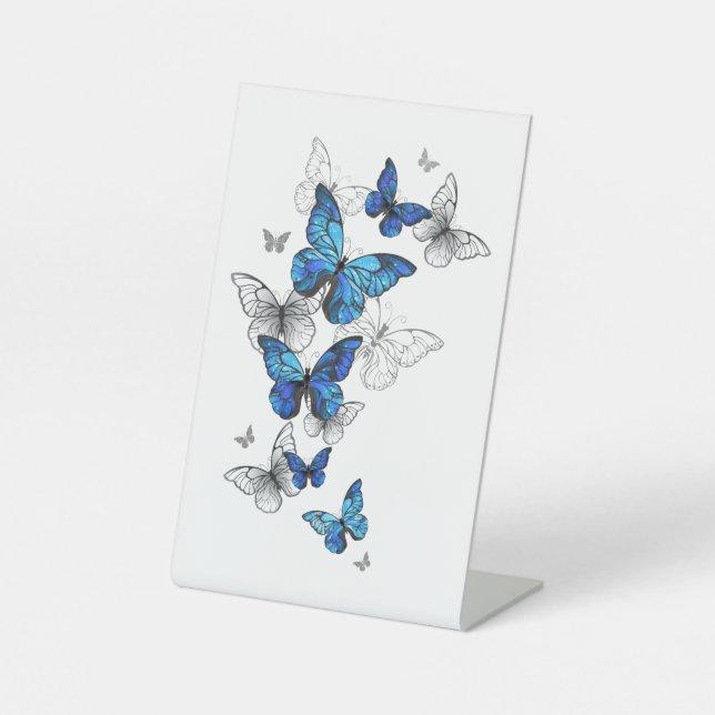 Signe De Table Papillons volants bleus Morpho (Recto)
