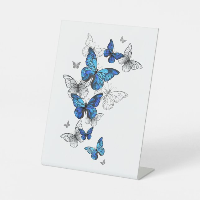 Signe De Table Papillons volants bleus Morpho (Recto)