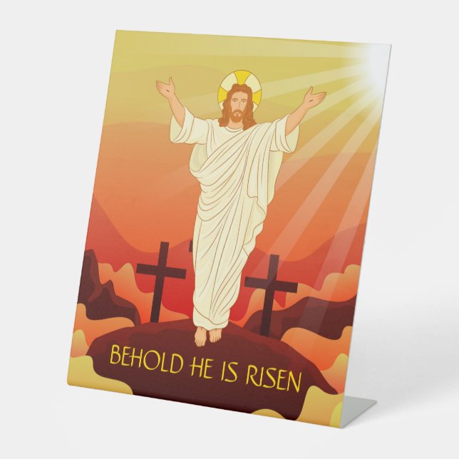 Signe De Table Pâques Résurrection de Jésus Voici Il Est Ressusci (Recto)