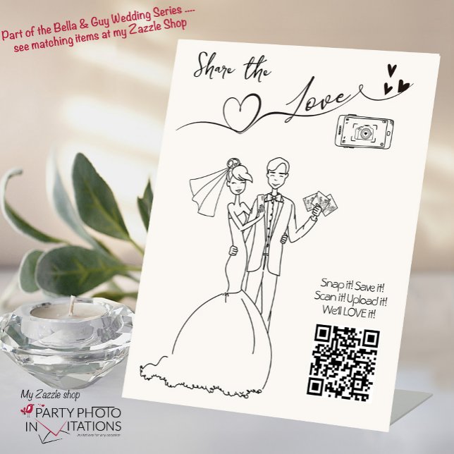 Signe De Table Partager le logo photo Love QR Code Mariage (Bella & Guy Hand drawn SHARE the LOVE sign)