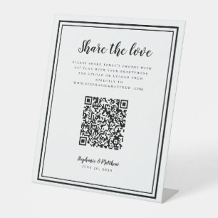 Signe De Table Partagez l'amour code QR de photo de mariage Noir