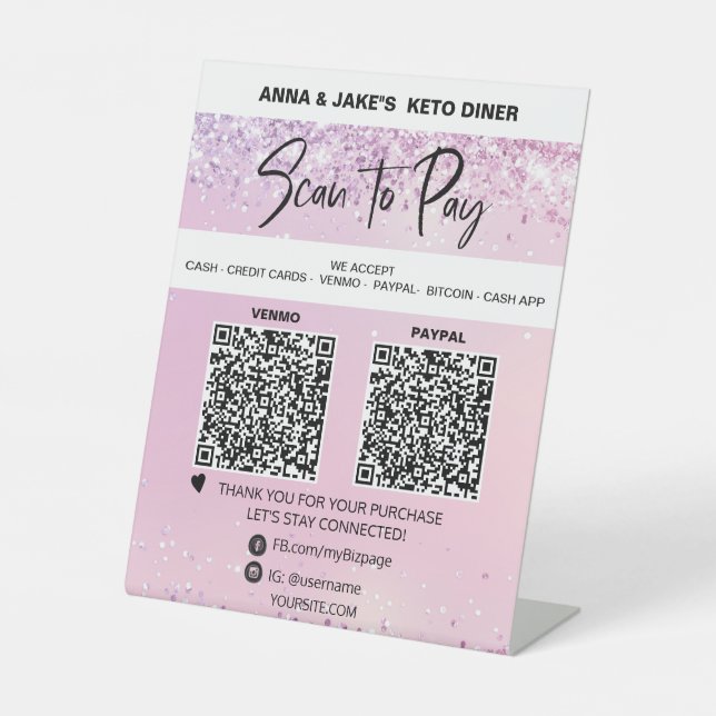 Signe De Table *~* Parties scintillant - 2 PAIEMENT QR - Table de (Recto)