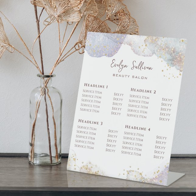 Signe De Table Parties scintillant Aquarelle Formes Beauté Salon  (Créateur téléchargé)