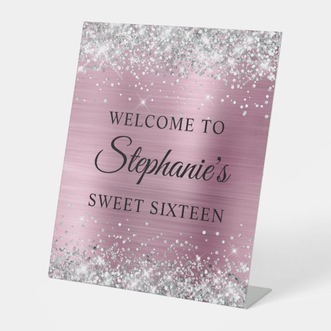 Signe De Table Parties scintillant argentée Sweet sixteen rose pâ (Recto)
