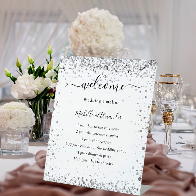 Signe De Table Parties scintillant blanche en argent élégant prog (Créateur téléchargé)