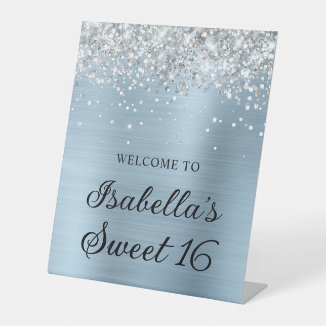 Signe De Table Parties scintillant d'argent Dusty Blue Foil Sweet (Recto)