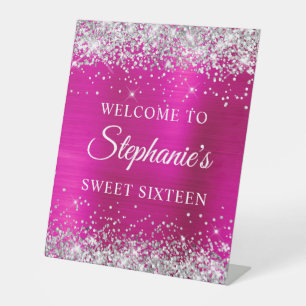 Signe De Table Parties scintillant d'argent Sweet sixteen rose ro