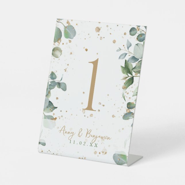 Signe De Table Parties scintillant d'or Eucalyptus - Mariage vert (Recto)