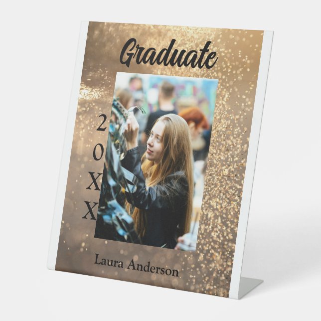 Signe De Table Parties scintillant d'or photo graduation ajouter  (Recto)