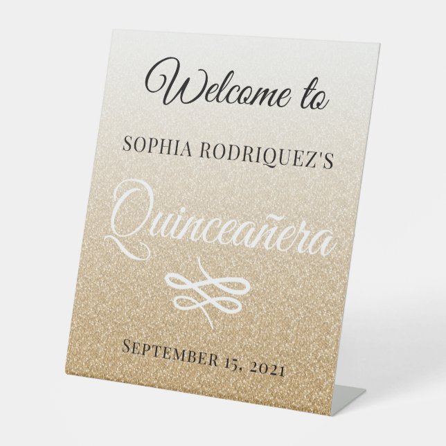 Signe De Table Parties scintillant d'or Quinceañera 15e anniversa (Recto)