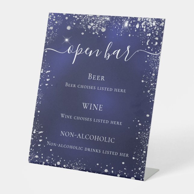 Signe De Table Parties scintillant marine bleu argent mariage men (Recto)