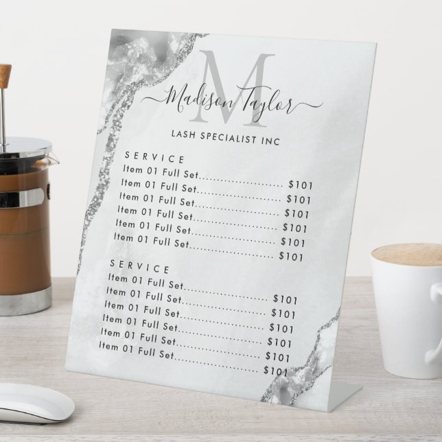 Signe De Table Parties scintillant moderne gris argent Agate Marb (In SItu)