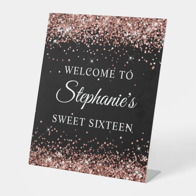 Signe De Table Parties scintillant or rose Sweet sixteen noir Bie (Recto)