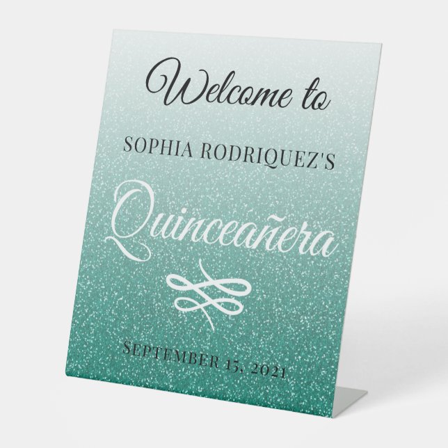Signe De Table Parties scintillant verte Quinceañera 15e annivers (Recto)