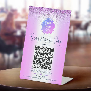 Signe De Table Parties scintillant violet QR Code personnalisé Lo
