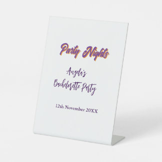 Signe De Table Party nights bachelorette party name date purple