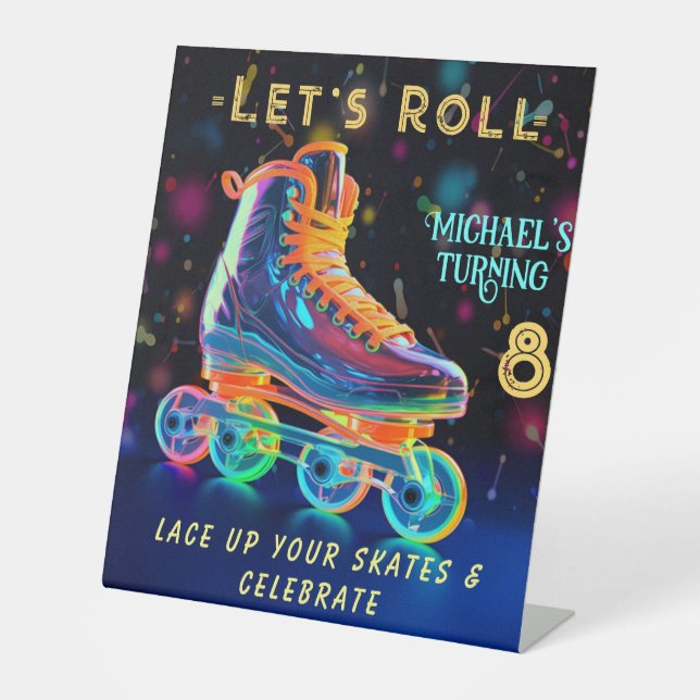 Signe De Table Patinage à rouleaux Affiches de bienvenue, 8 ans (Recto)