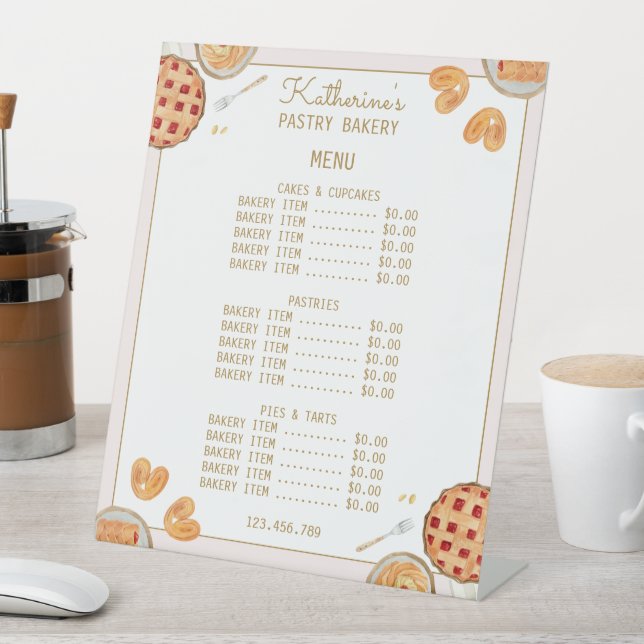 Signe De Table Pâtisserie à tarte à l'aquarelle Boulangerie Menu  (In SItu)