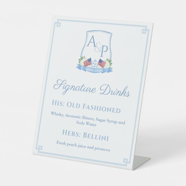 Signe De Table Patriotique rouge bleu blanc Mariage Signature Boi (Recto)