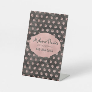 Signe De Table Pawprints Rose Classé en or Chien Grooming Magnet 