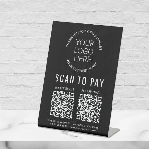 Signe De Table Payer 2 codes QR affaires Logo noir