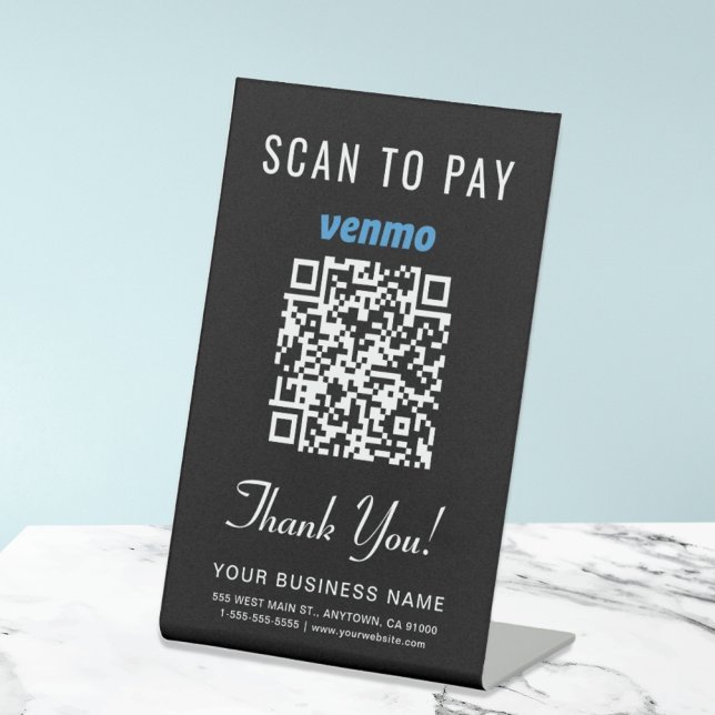 Signe De Table Payer en scannant le code QR Venmo noir (Créateur téléchargé)