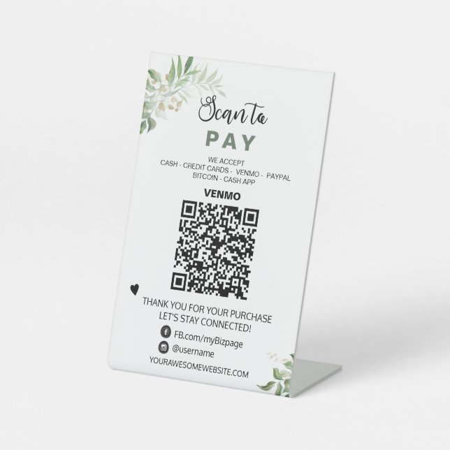 Signe De Table *~* PAYER QR code Table Table Tente Piéton Signal (Recto)