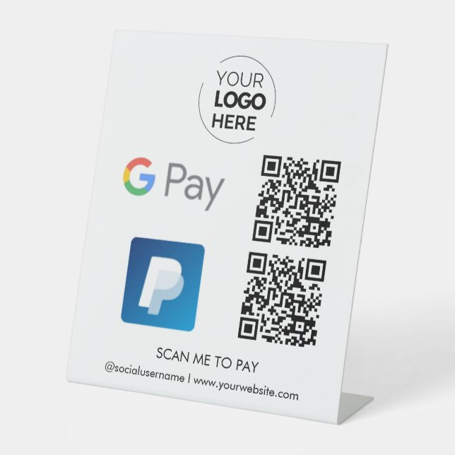 Signe De Table Paypal Google Pay Code QR Paiement | Analyser pour (Recto)