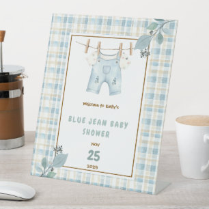 Signe De Table Pays En vichy Blue Jean Baby shower Bienvenue
