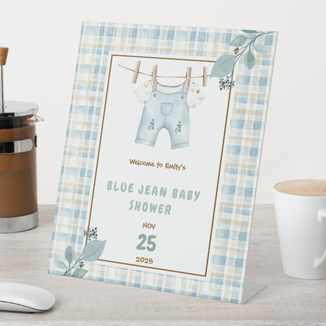 Signe De Table Pays En vichy Blue Jean Baby shower Bienvenue (In SItu)