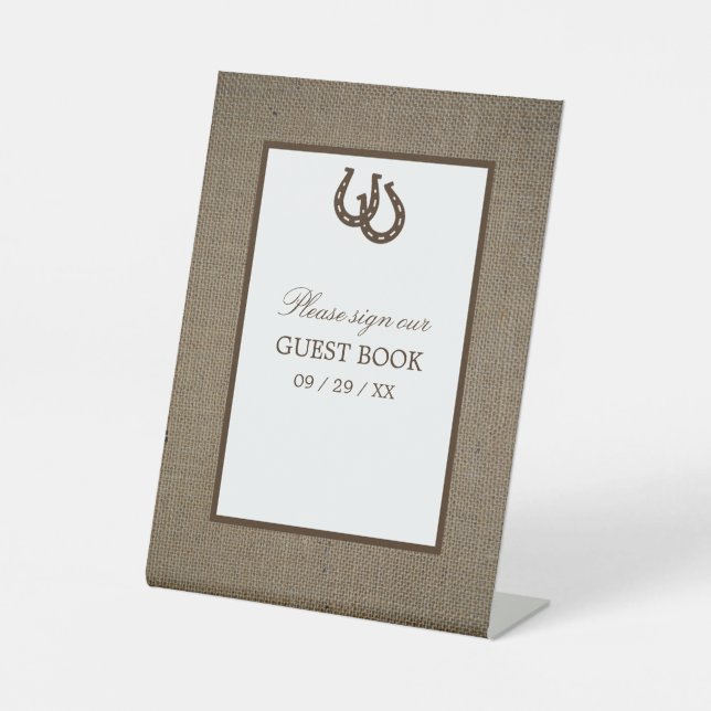 Signe De Table Pays Rustique Horseshoe Sur Burlap (Recto)