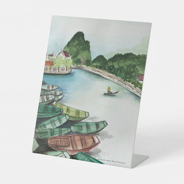 Signe De Table Paysage d'aquarelle, Vietnam, affiche de Tam Coc (Recto)