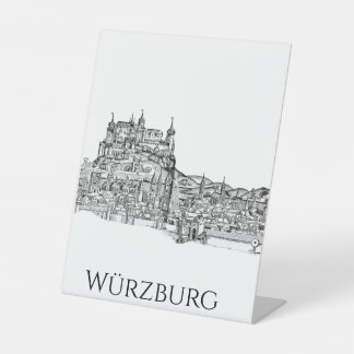 Signe De Table Paysage urbain de Würzburg en Bavière, art linéair