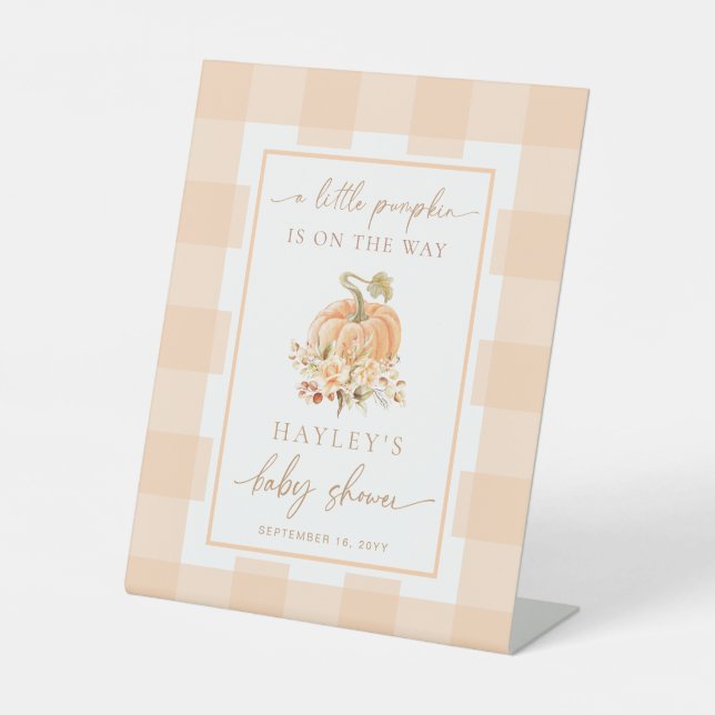 Signe De Table Peach En vichy Un Petit Baby shower Citrouille Bie (Recto)