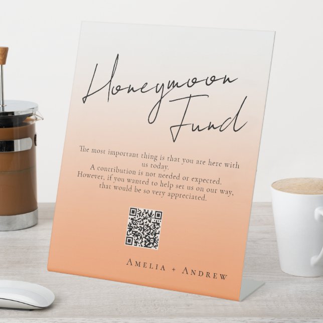 Signe De Table Peach Orange Fuzz Script Minimal Mariage élégant (In SItu)