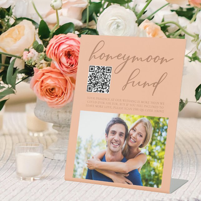 Signe De Table Peach Typography Mariage Photo Honeymoon Fund (Créateur téléchargé)
