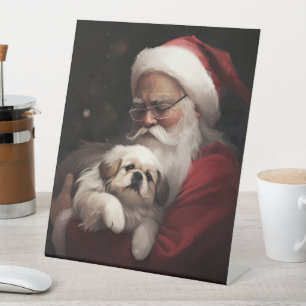 Signe De Table Pekingese avec le Père Noël Festif Noël