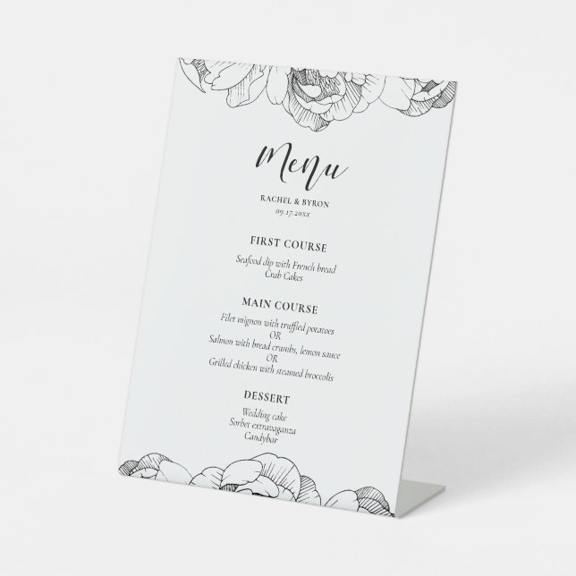 Signe De Table Peoné noir et blanc élégant menu de mariage (Recto)