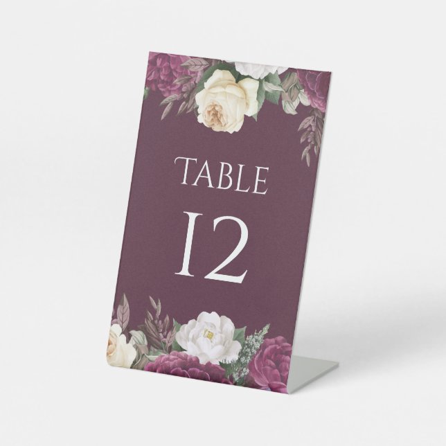 Signe De Table Peonies de Bourgogne moderne Numéro de tableau (Recto)