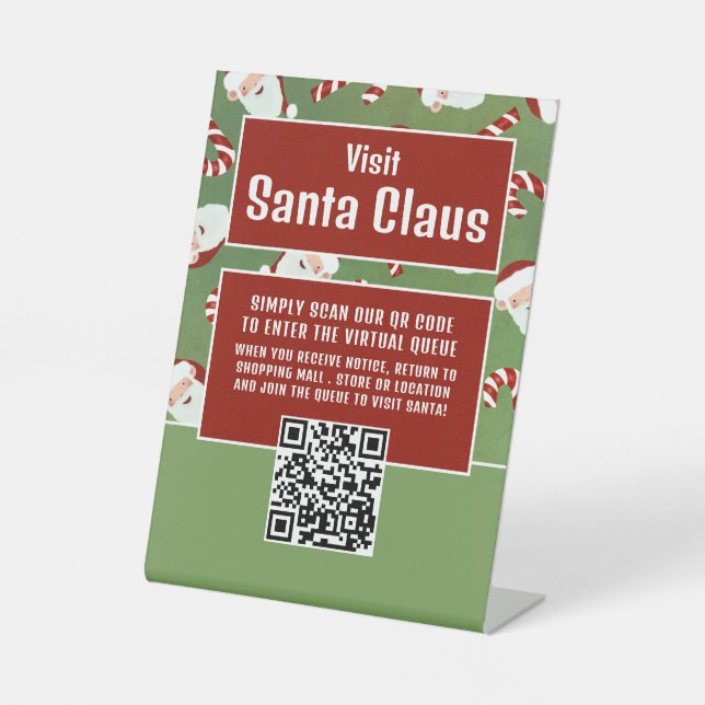 Signe De Table Père Noël Candy, Visiter Père Noël, QR Code Queue (Recto)