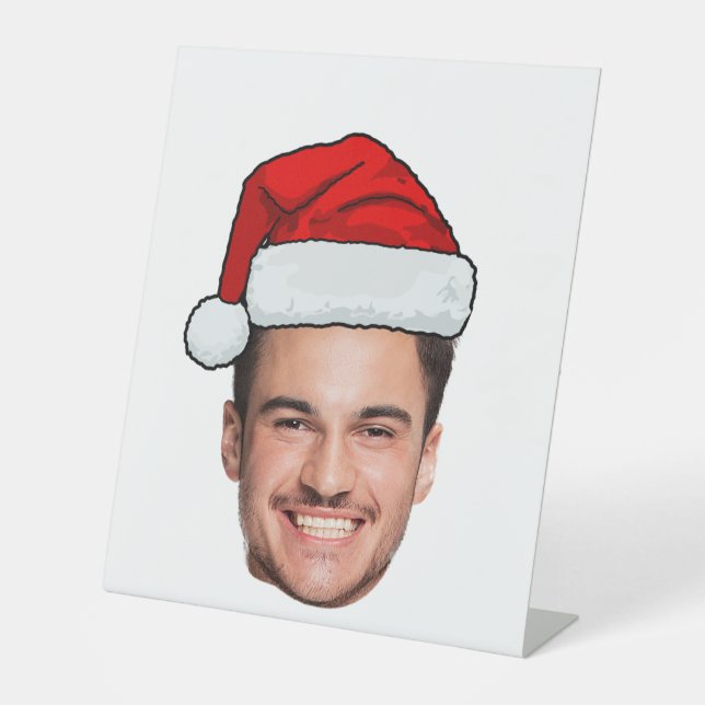 Signe De Table Père Noël personnalisé avec photo de visage Chapea (Recto)