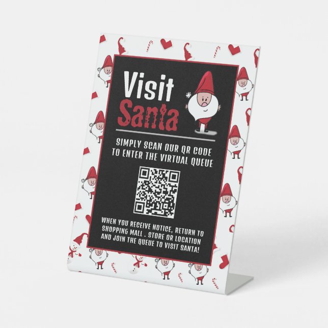 Signe De Table Père Noël & Snowman, Visit Père Noël, QR Code Queu (Recto)