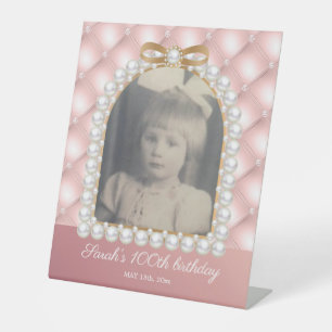 Signe De Table Perles blanches roses Photo vintage 100e anniversa